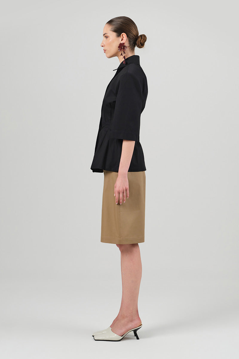 Black Izakova EDISA shirt with a classic fit, featuring a smooth fabric and button-up front.