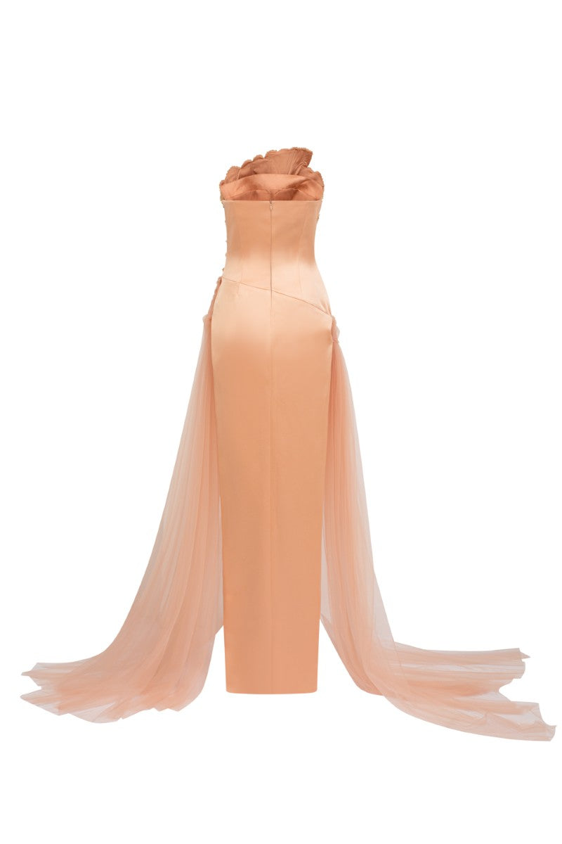 Elegant CAPUCINE silk taffeta and tulle gown by 21Six, featuring flowing fabric and intricate design details.