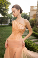 Elegant Capucine silk taffeta and tulle gown by 21Six featuring intricate lace details and a flowing silhouette.