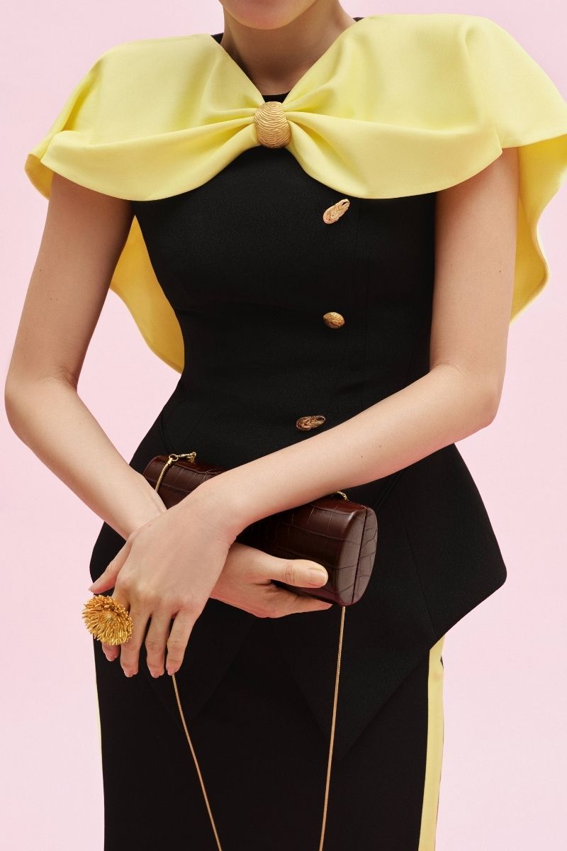 Jenny K Tran Dulverton blazer jacket in tailored dark fabric with notch lapel and button closure, stylish women's blazer.