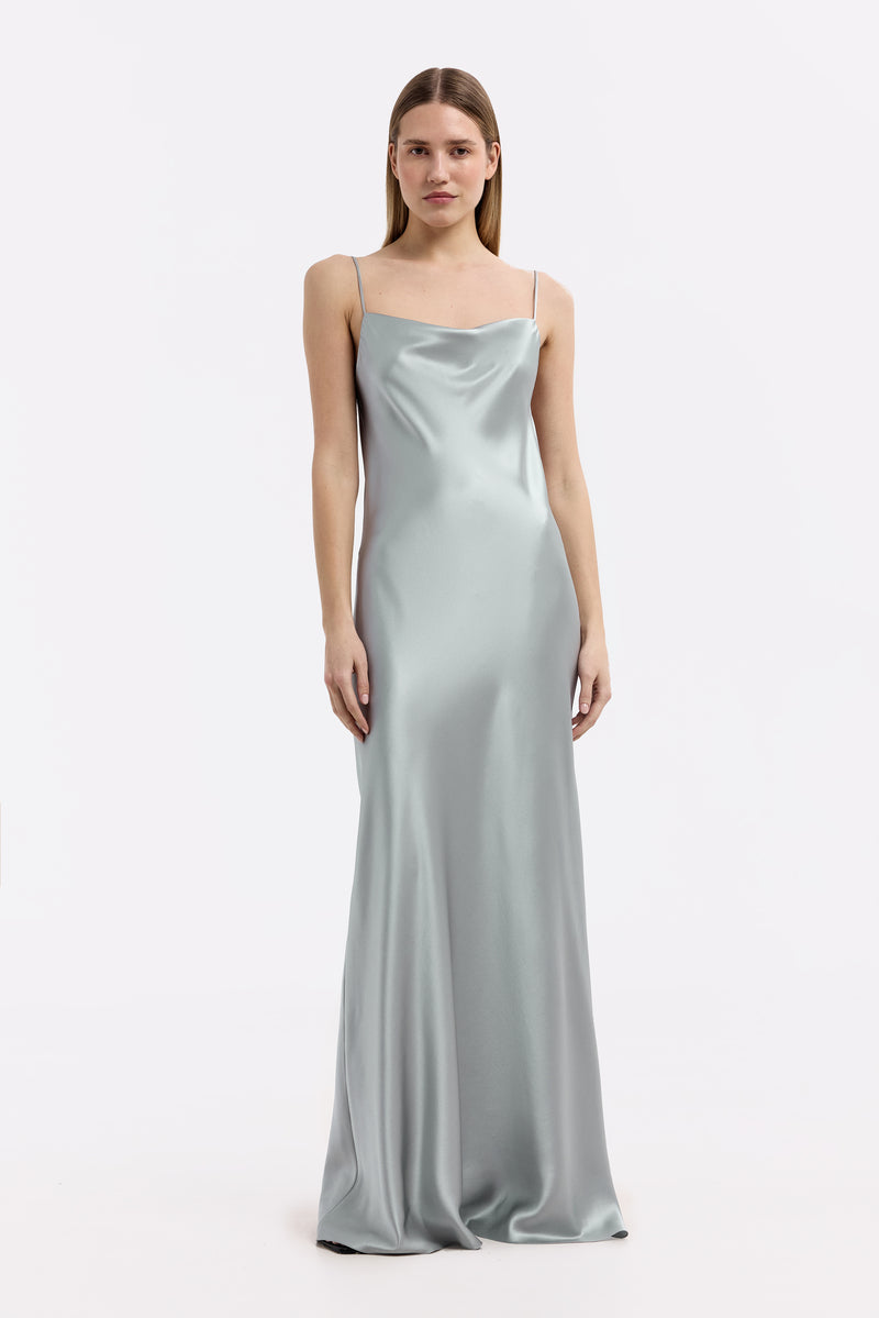DAFNE MOONSTONE OPEN-BACK SILK-SATIN MAXI DRESS - CULT MIA