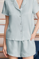 Manito Daisy women's silk short-sleeve pajama set featuring a comfortable, elegant design in soft, luxurious fabric.