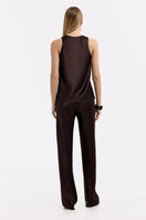 Serenity Dana Espresso satin silk tank top shown from the back, smooth and shiny fabric with a sleek fit.