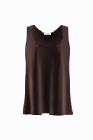 Serenity Dana Espresso silk satin tank top with a smooth, shiny finish and sleeveless design, perfect for stylish casual wear.