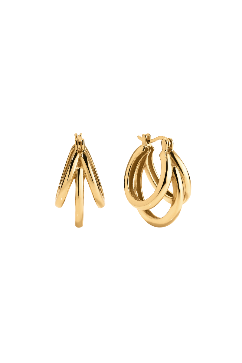 Sara Shala Dani Maxi Earrings in yellow gold vermeil with bold, statement design and intricate detailing.