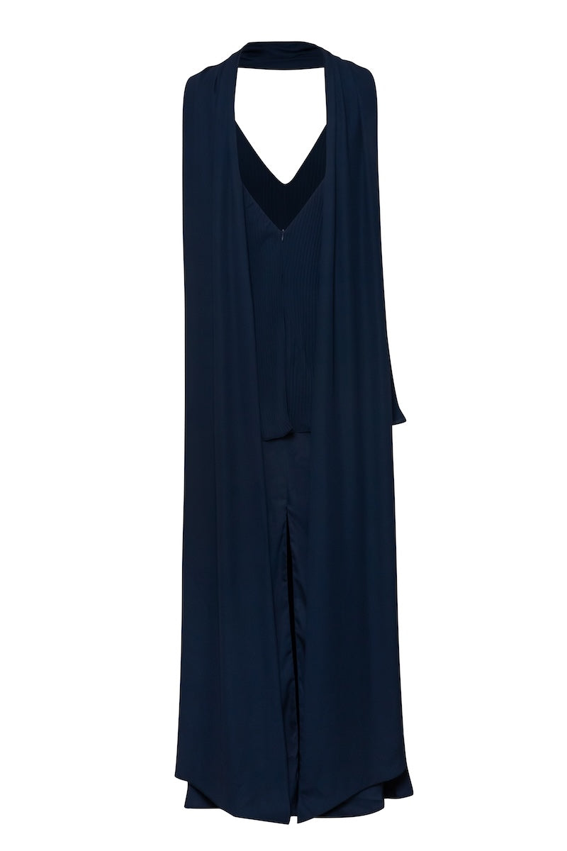 Baobab Danielle maxi dress in night blue, flowing fabric with a relaxed fit, perfect for casual or semi-formal occasions.