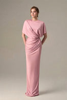 Dark pink jersey maxi dress with gathered waist and tie detail by I.H.F, shown with stylish fit and soft fabric.