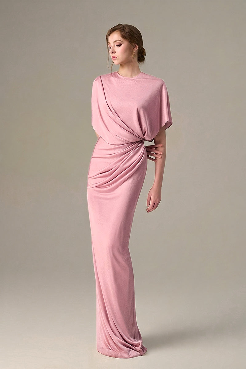 Dark pink jersey maxi dress with gathered waist and tie detail from I.H.F, showcasing a stylish, flowy design.