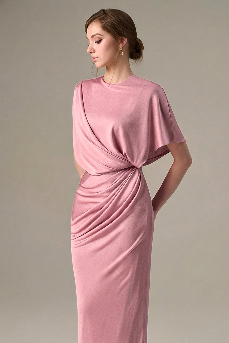 Dark pink jersey maxi dress by I.H.F featuring a gathered waist and tie detail, perfect for casual or summer wear.