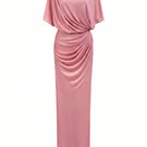 Dark pink I.H.F jersey maxi dress with gathered waist and tie detail, stylish and comfortable for casual or dressy occasions.
