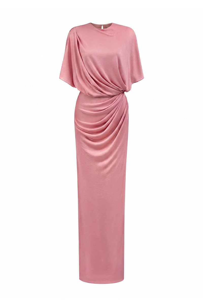 PINK JERSEY DRESS WTH GATHERED WAIST AND TIE DETAIL | CULT MIA