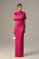 Dark pink taffeta gown with a cropped cape and inverted lapel by I.H.F, elegant formal dress for special occasions.
