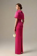Dark pink Fuchsia taffeta gown by I.H.F featuring a cropped cape and inverted lapel, elegant evening dress with stylish details.