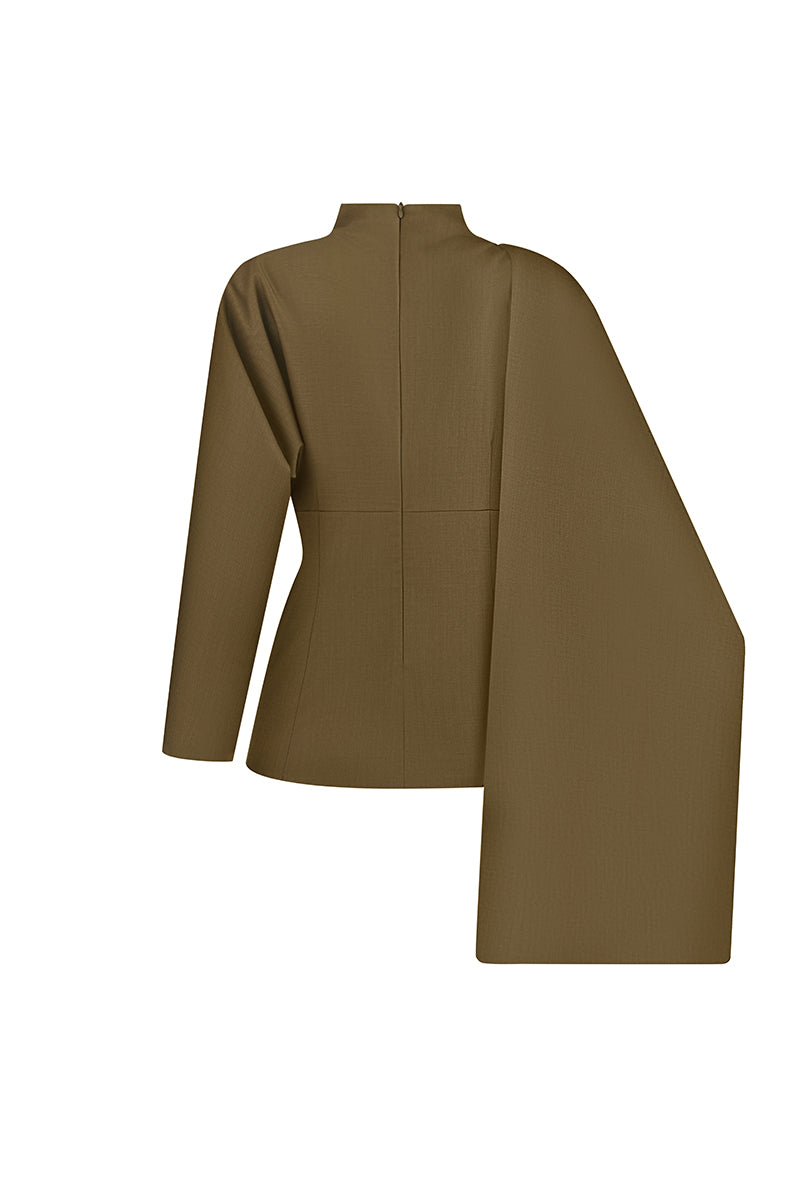 DARK OLIVE WOOL BLOUSE WITH A SCARF - CULT MIA