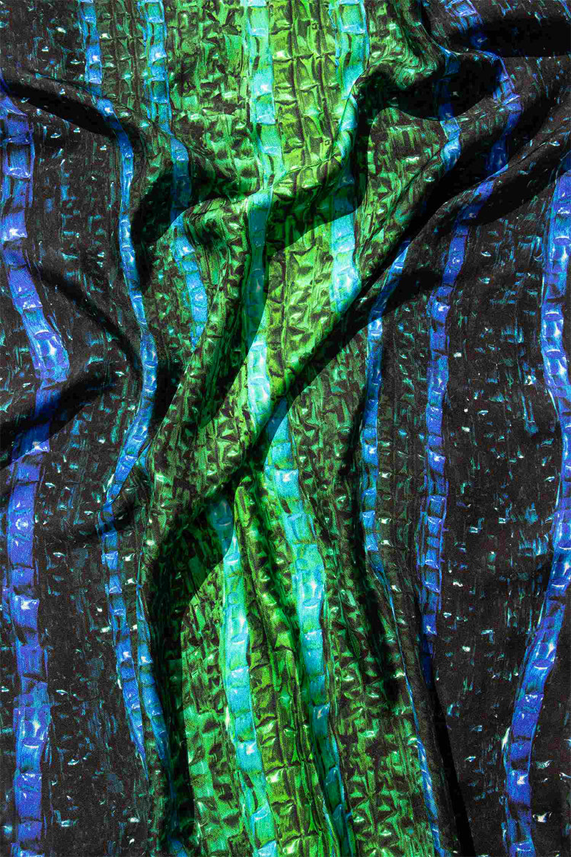 Amel Batita DARQ Brocot silk scarf featuring intricate brocot pattern and elegant drape, shown with detailed close-up of fabric and design.