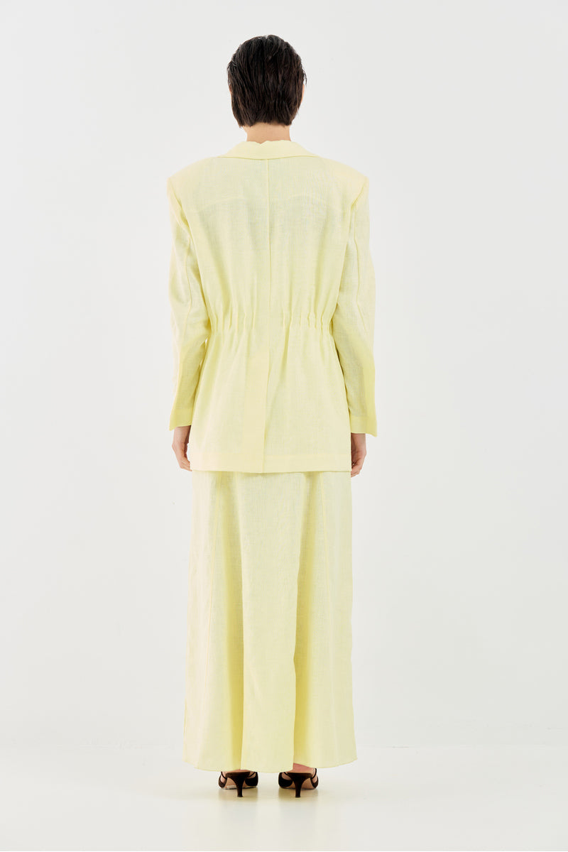 Yellow Deborah blazer by Tamar Keburia featuring a tailored fit and classic lapel collar, shown on a neutral background.