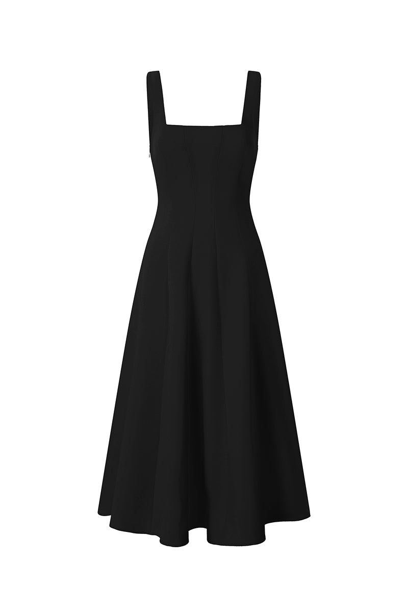 Black Nana Jacqueline Delilah midi dress with cut-out details, shown from the front, stylish and elegant for special occasions.