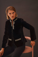 Nadya Shah Delphine velvet jacket with a tailored fit, featuring a rich texture and elegant design, perfect for stylish outerwear.