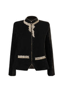 Nadya Shah Delphine velvet jacket displayed on a mannequin, front view showcasing luxurious fabric and tailored fit.