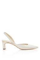 Ivory leather Delphine pearl heels by Freya Rose featuring elegant design and stylish high heel footwear.