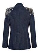 Nadya Shah AVA Denim Blazer jacket shown from the back, featuring classic denim fabric and tailored fit.