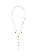 Gold double-layer long necklace from Velvet Desert's Desert Tale collection, featuring delicate chain details and layered design.