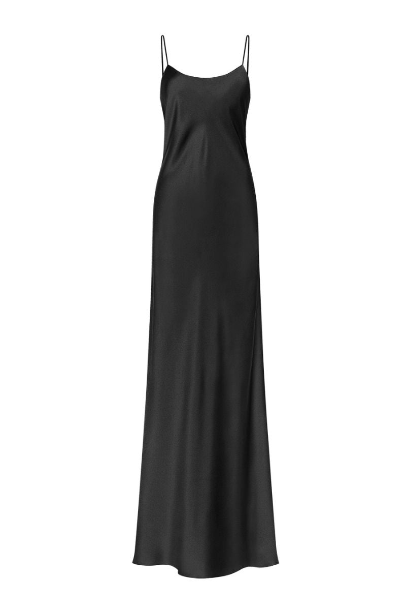 DEVON BLACK LOW BACK SILK SATIN MAXI DRESS IN BLACK - CULT MIA