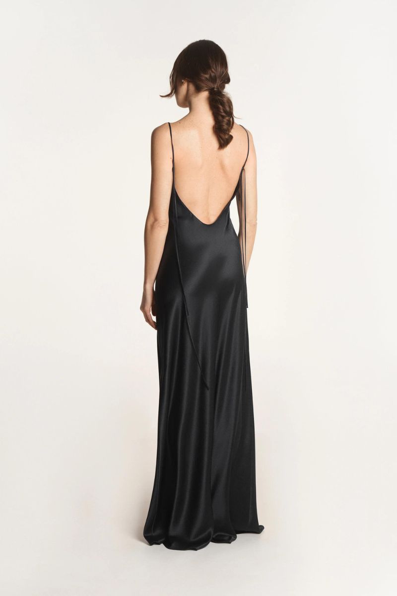 DEVON BLACK LOW BACK SILK SATIN MAXI DRESS IN BLACK - CULT MIA