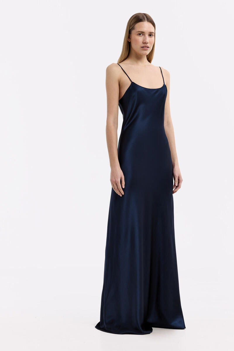 Serenity Devon Navy Low-Back Silk-satin Maxi Dress | Cult Mia Serenity Devon Navy Low-Back Silk-satin Maxi Dress | Cult Mia