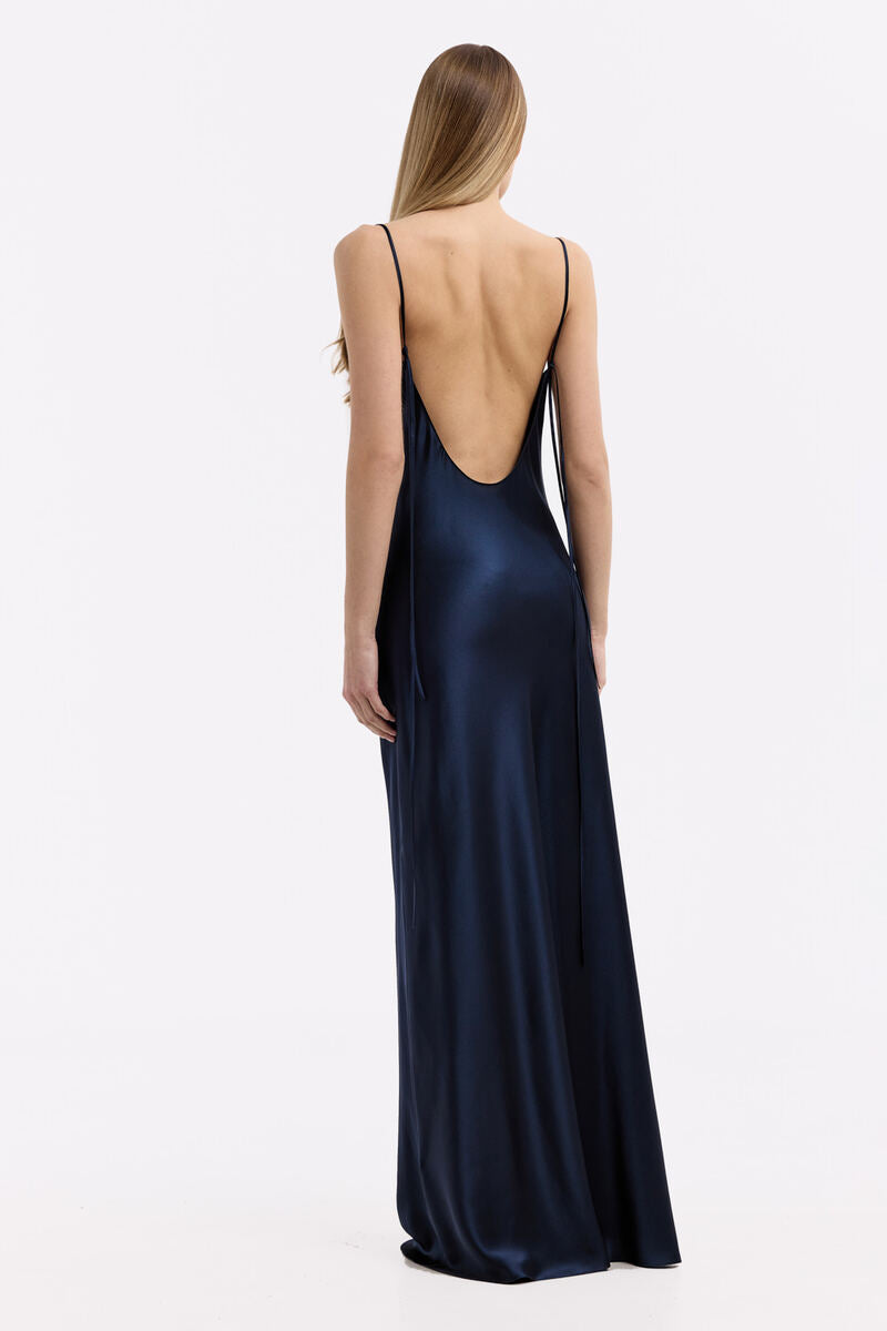 Serenity Devon Navy Low-Back Silk-satin Maxi Dress | Cult Mia Serenity Devon Navy Low-Back Silk-satin Maxi Dress | Cult Mia