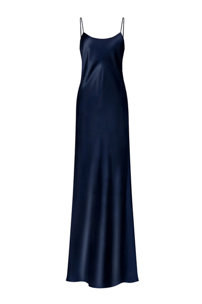 navy silk maxi dress Serenity DEVON LOW-BACK SILK-SATIN Color:Predominantly Dark Ivory Best Winter Wedding Guest Fabric has no stretch SMLSS24L19