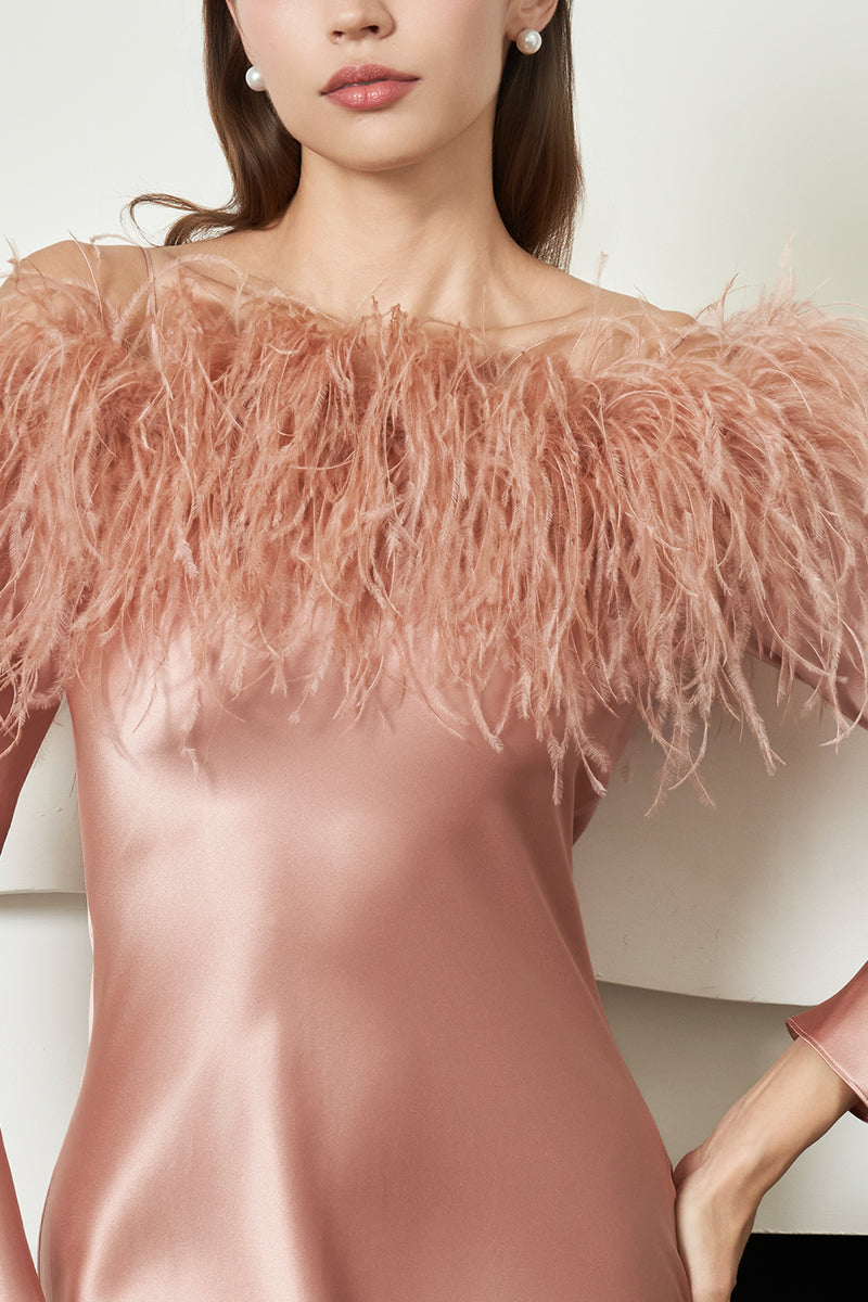 sheer dress with feathers Elegant Black Feather Dress- Sheer Elegance with Feathered Sleeves L