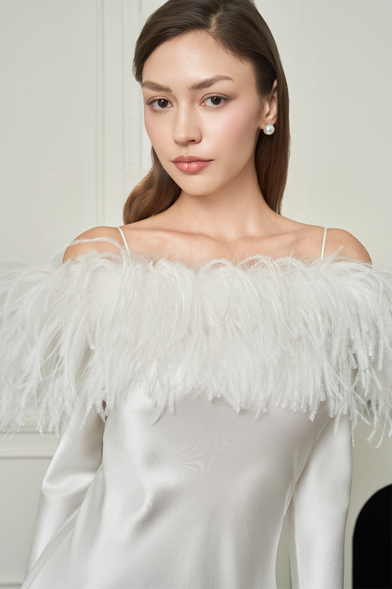 off the shoulder feather dress white Ladivine Cd0207w Off White Pageant Dress Size m (8) Long Sequin Feather Off