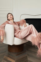 Manito Diva women's feather pajama set in coral, featuring soft fabric and a relaxed fit for comfortable sleepwear.