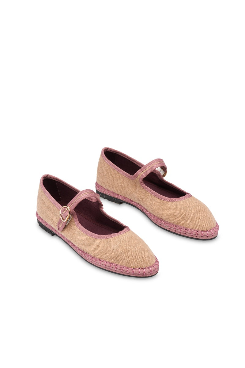 Flabelus Dora flats in beige with rounded toe and low heel, stylish slip-on shoes for women.
