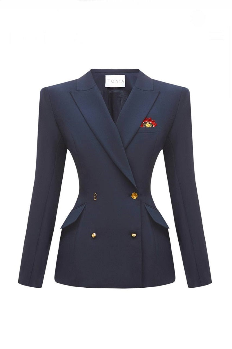 DOUBLE-BREASTED JACKET NEW LOOK IN NAVY BLUE - CULT MIA