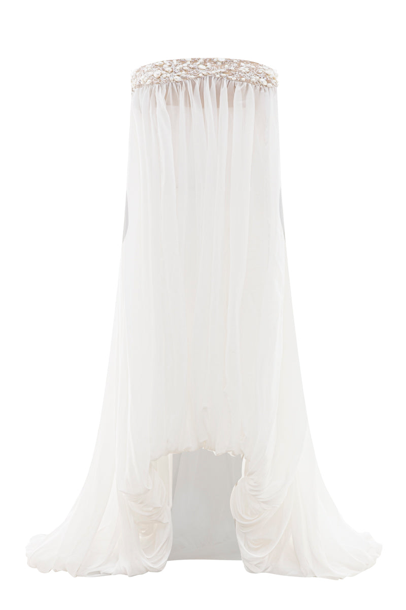 White POEM Douceur Maxi Dress displayed on a mannequin with flowing fabric and elegant design, perfect for summer or casual wear.