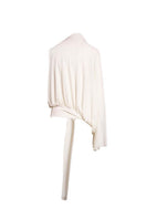 Ivory drape top by Yassmin Saleh, featuring soft fabric and elegant draped design, shown from the back view.
