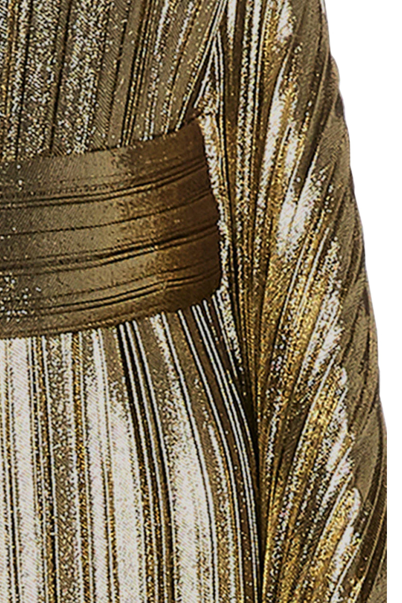 DRAPED PLEATED LAMÉ GOWN - CULT MIA