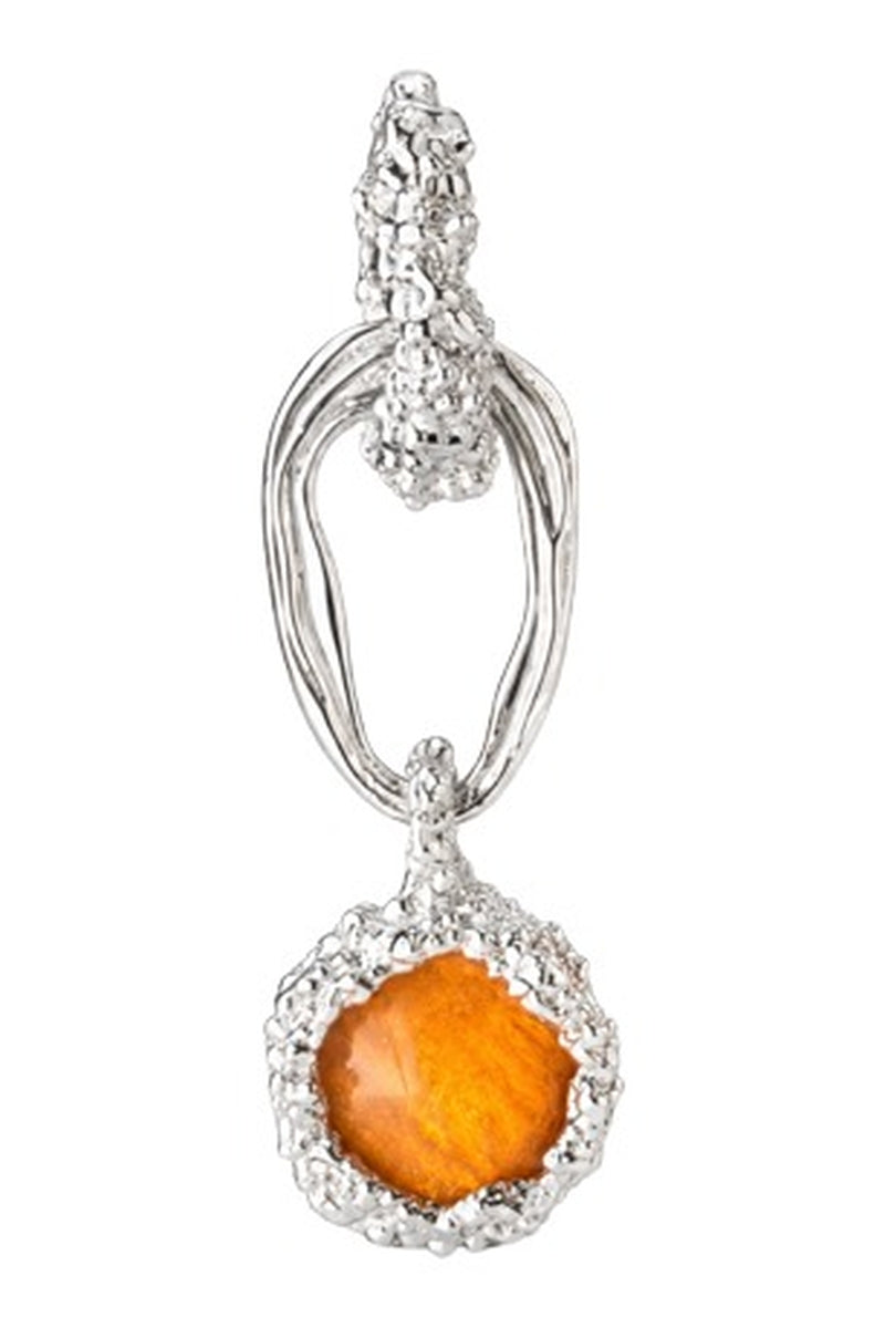 Orange rhodium-plated drape pendant necklace with house chain by Jude Benhalim, showcasing intricate design and elegant craftsmanship.