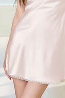 Pink silk chemise nightgown for women by MANITO, featuring smooth fabric and elegant design, perfect for comfortable sleepwear.