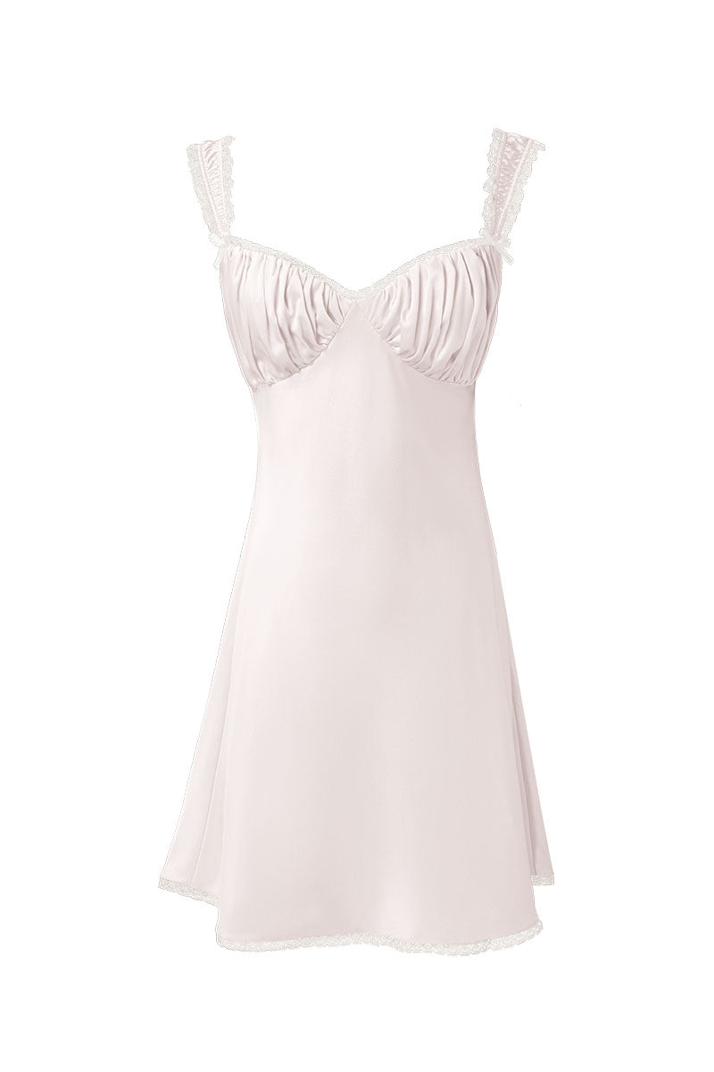 Pink silk chemise for women by MANITO, lightweight nightgown with delicate fabric and elegant design.