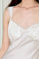 White silk chemise nightgown for women by MANITO, featuring smooth fabric and a comfortable fit.