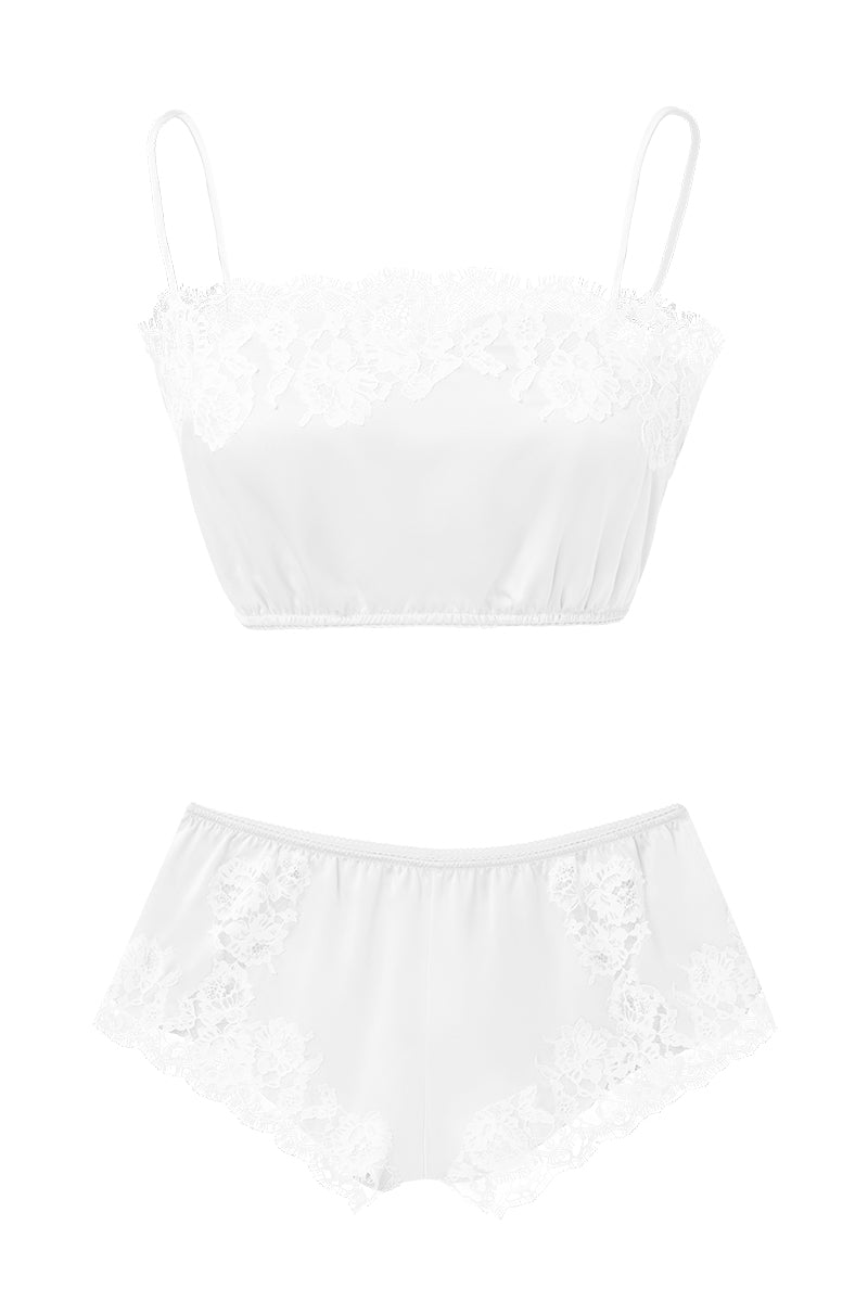 White silk lingerie pajama set for women by MANITO, featuring smooth fabric and elegant design, ideal for comfortable sleepwear.