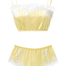 Yellow silk lingerie pajama set for women by MANITO, featuring a comfortable and elegant design with delicate fabric.