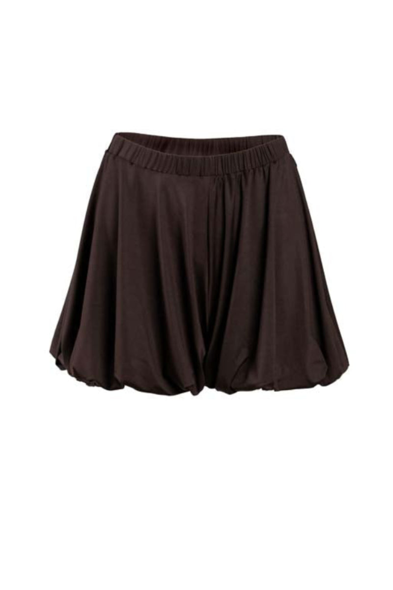 YASSMIN SALEH drift shorts in brown, front view showing relaxed fit and casual style perfect for summer wear.