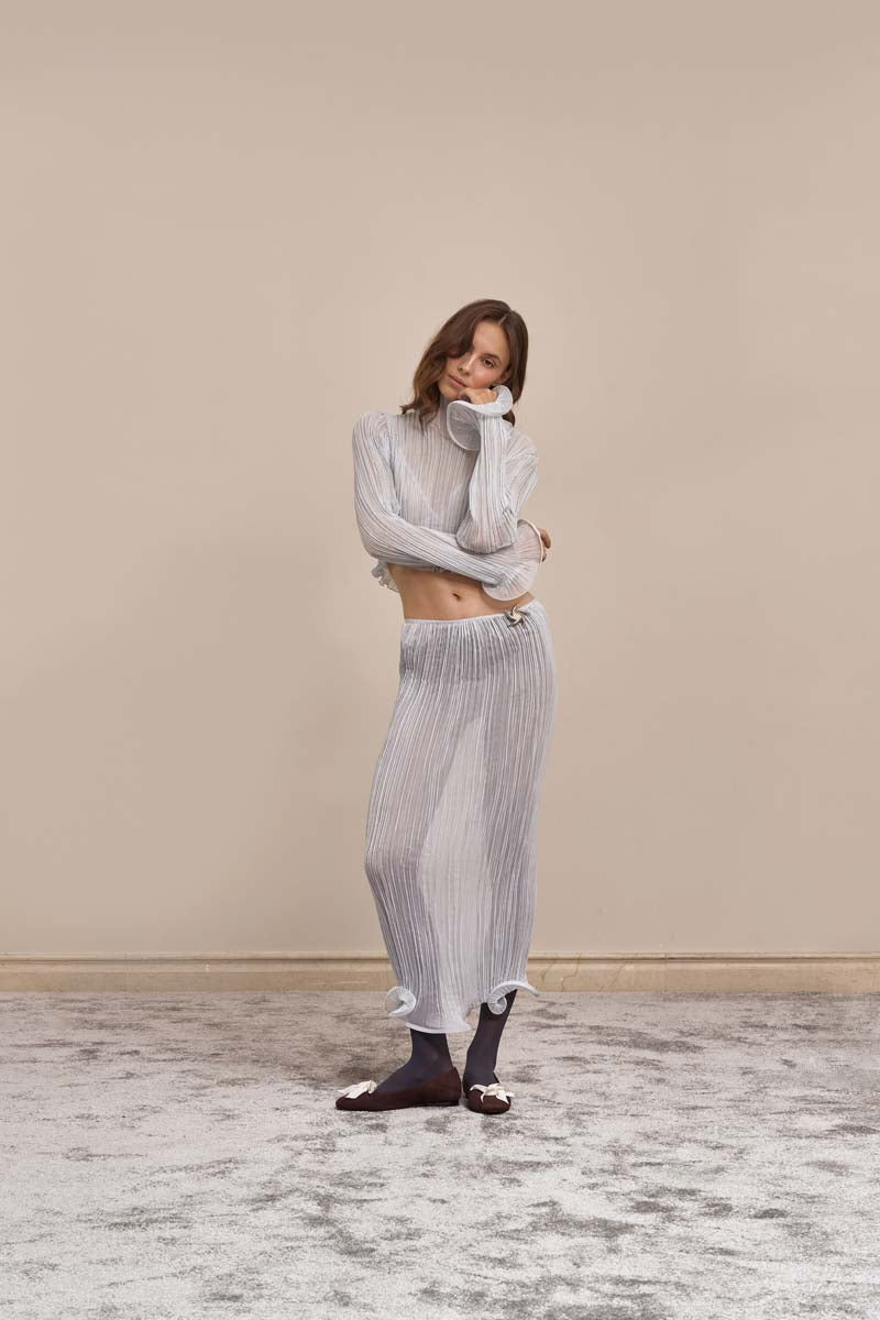 YASSMIN SALEH blue Drift Top, front view, stylish casual tops for women with a relaxed fit and soft fabric.