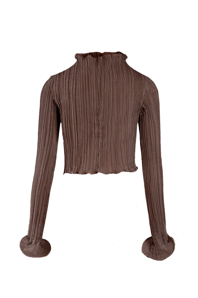 YASSMIN SALEH drift top in brown with ghost back design, stylish women's fashion top for casual or chic outfits.