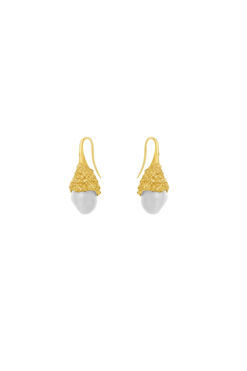 Gold and white droplet earrings by Jude Benhalim, featuring sleek, elegant earring design with a smooth drop shape.