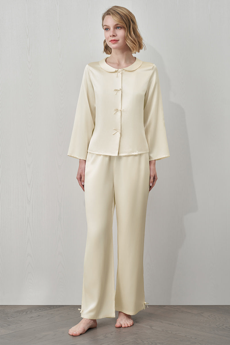 DUCHESS SILK PAJAMA SET IN YELLOW - CULT MIA
